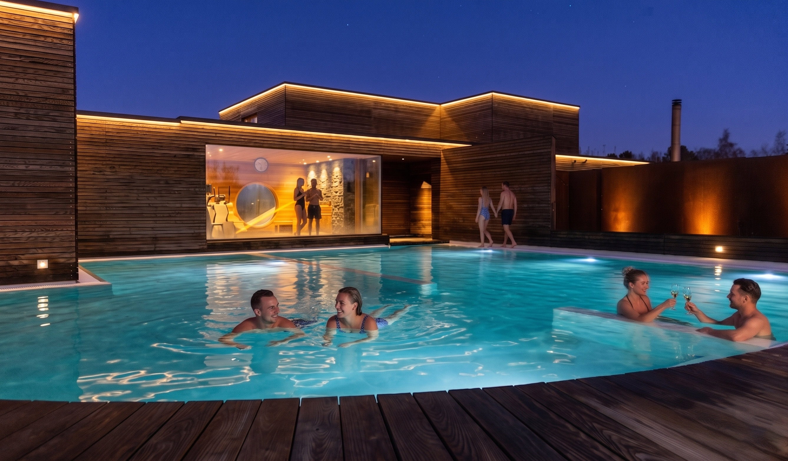 Wellness für Paare – Pärchen im Aussenpool, Fitness Island